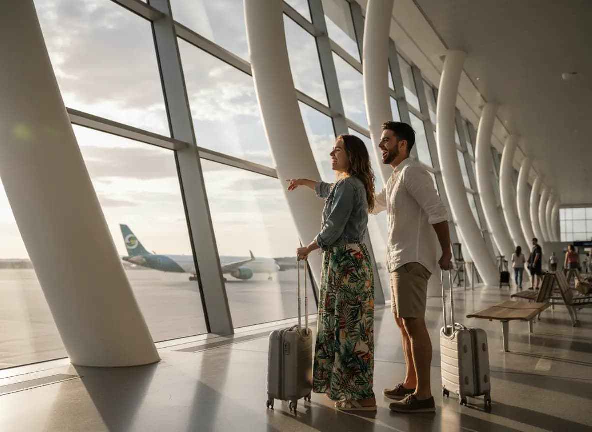 Avião decolando ao entardecer